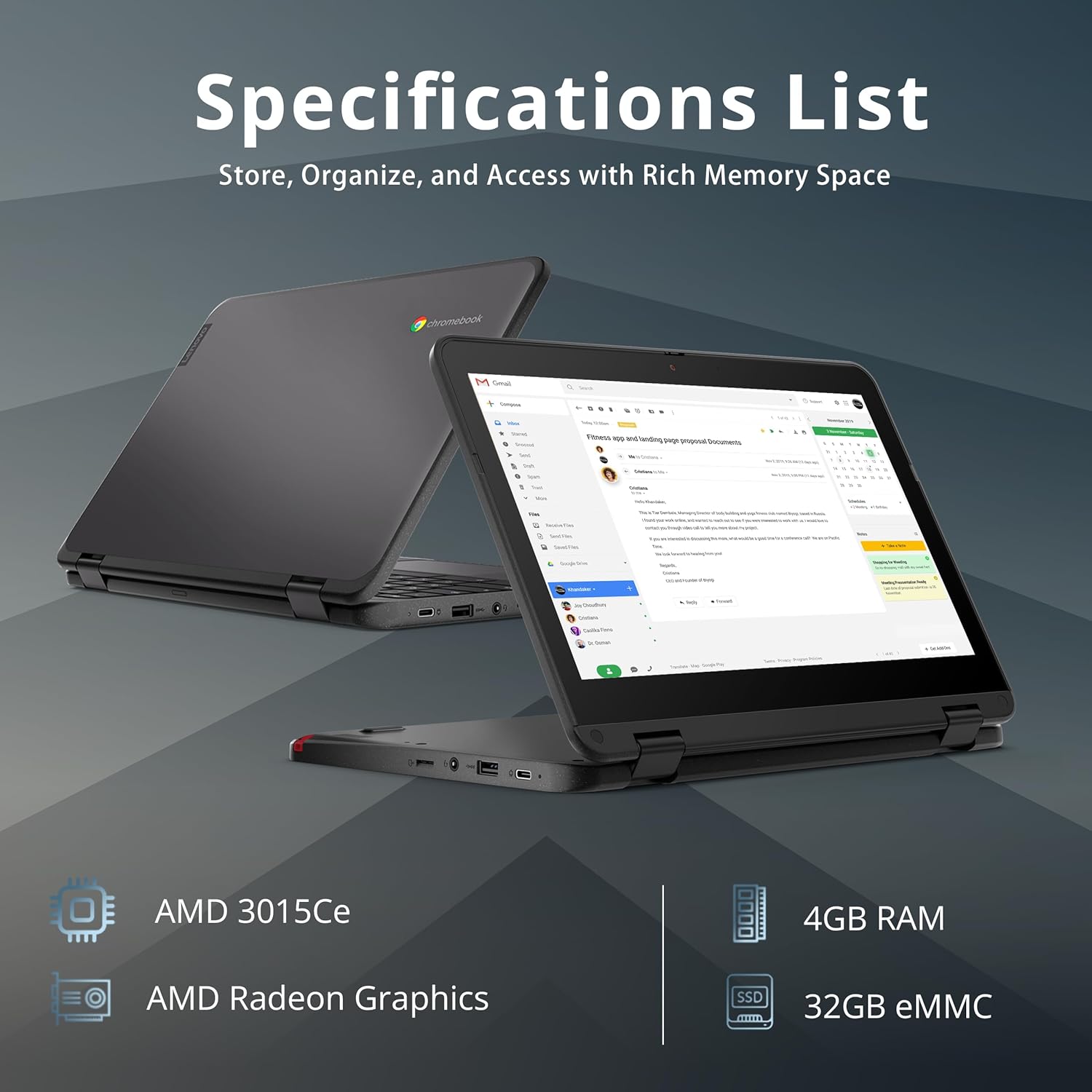Refurbished Lenovo Chromebook 300e Gen 3: 11.6" Touch, AMD 3015Ce, 4GB RAM, 32GB eMMC (Manufacturer Refurbished)