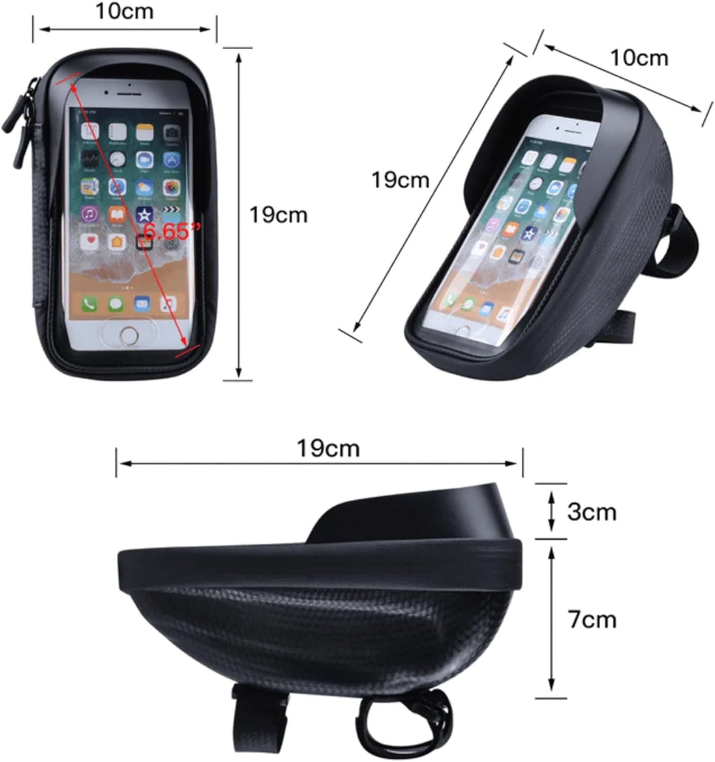 Bike/Bicycle Phone Front Frame Bag, Waterproof, Tube Bag, Cycling Pouch - Compatible for Phones Under 6.65”