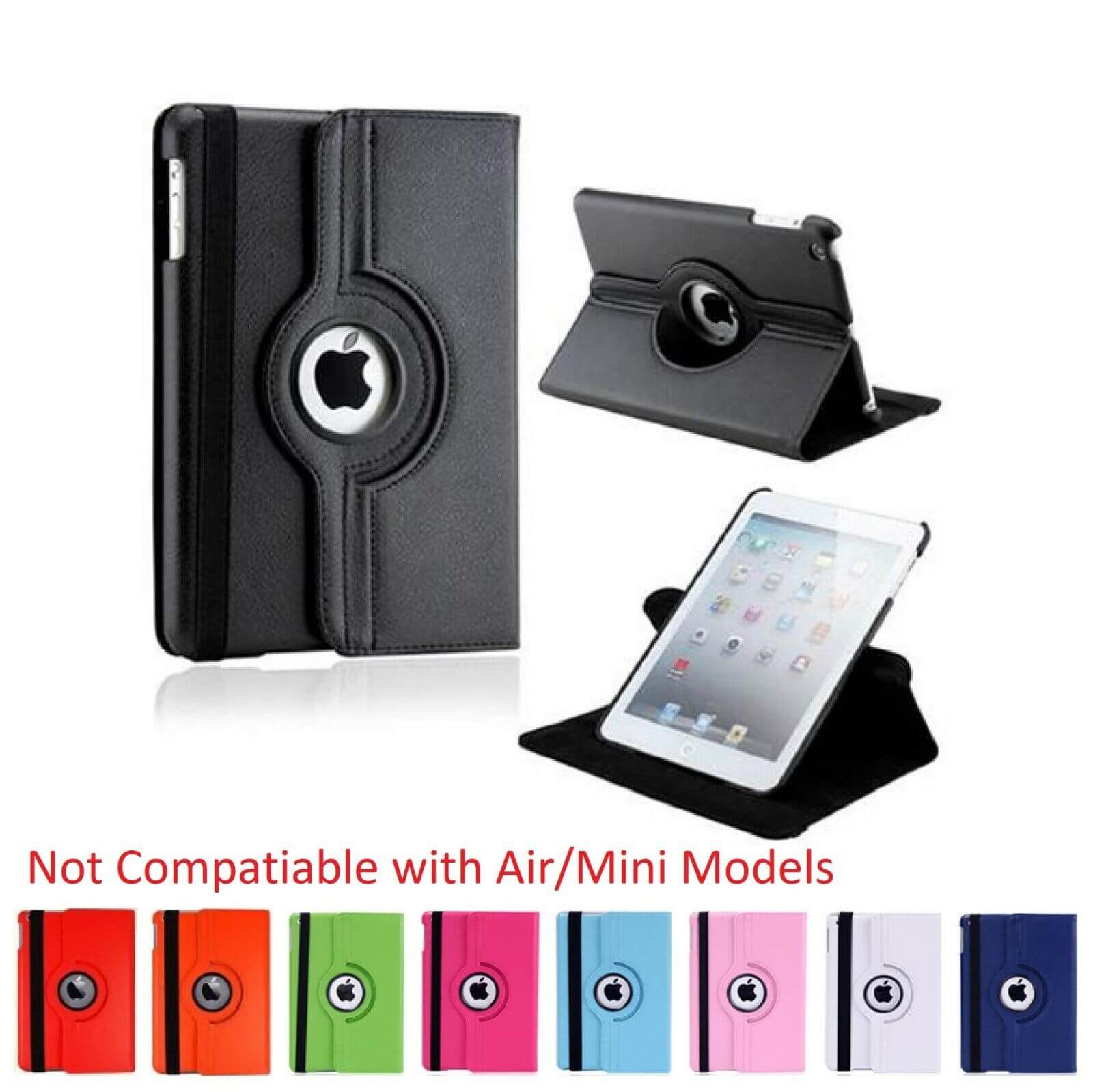 Apple iPad 2 / 3 / 4 Leather Case - Rotates 360 Degrees Cover Stand